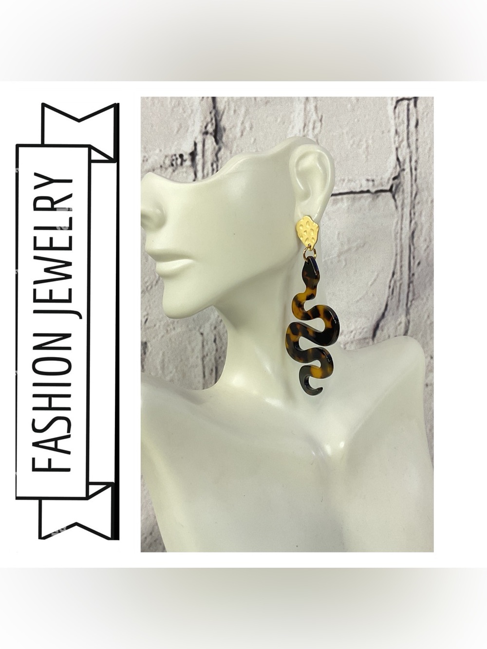 🌟🌟 Gold & Black Acrylic Snake Drop Earrings